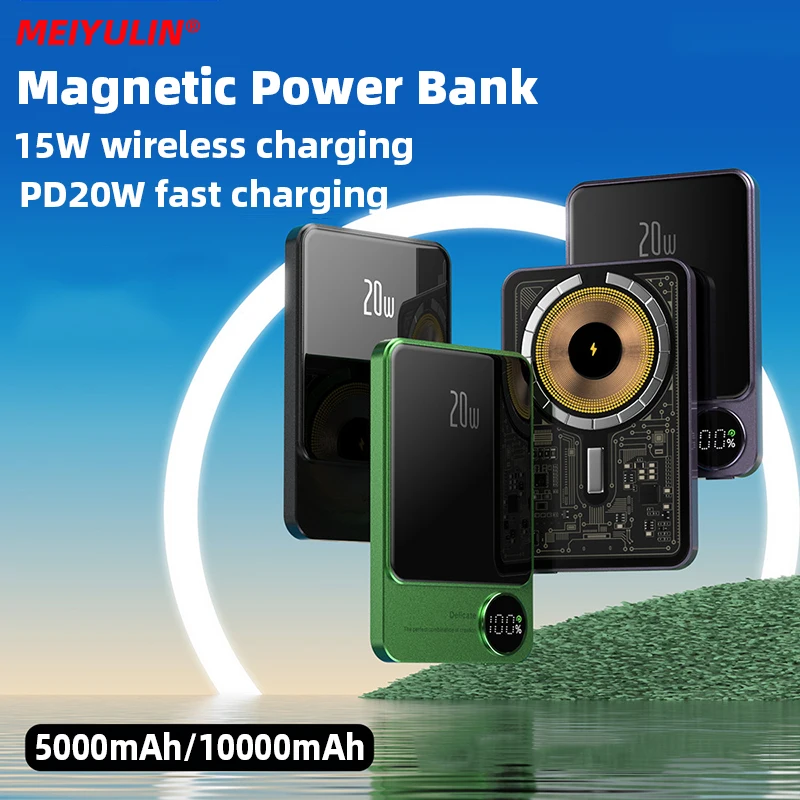 10000 ма Прозрачен Магнитен безжичен захранване 5000 ма Преносим PD20W Бързо зареждане и външна батерия за iPhone 14 13 Samsung . ' - ' . 0