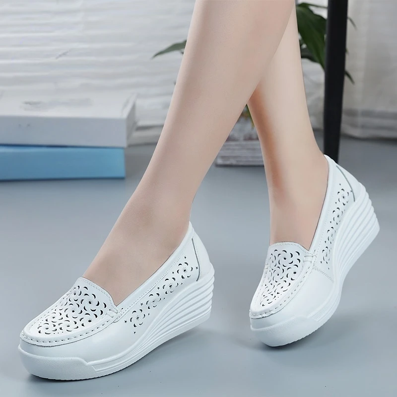 BCEBYL 2023, Пролет-есен, Нова модни дамски обувки на танкетке с дебела подметка, ежедневни спортни обувки, обувки за медицински сестри с малките си пръсти . ' - ' . 3