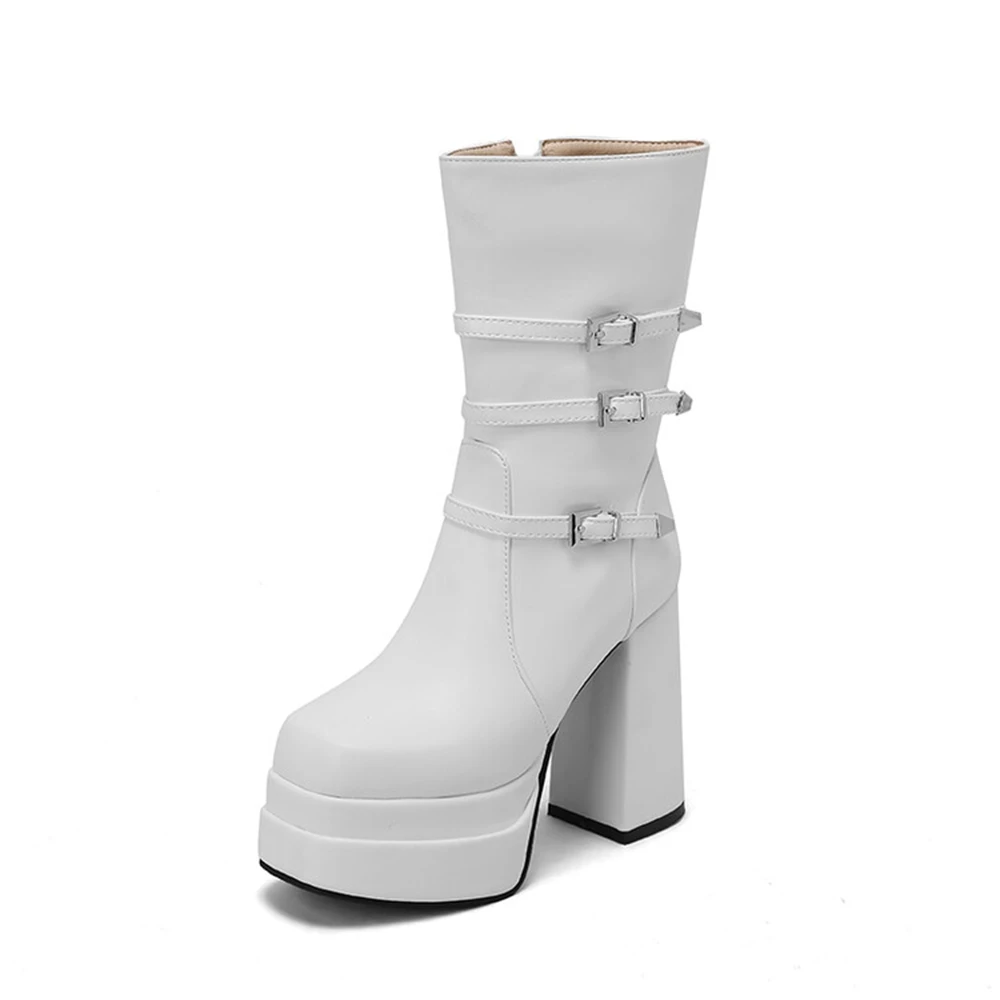 Botas De Mujer / 2023, Чубрица Улични Дизайнерски Бели Ботильоны, Дамски Модни Обувки с цип и платформа на висок Ток, по-Големи Размери 49 50 338-8 . ' - ' . 0