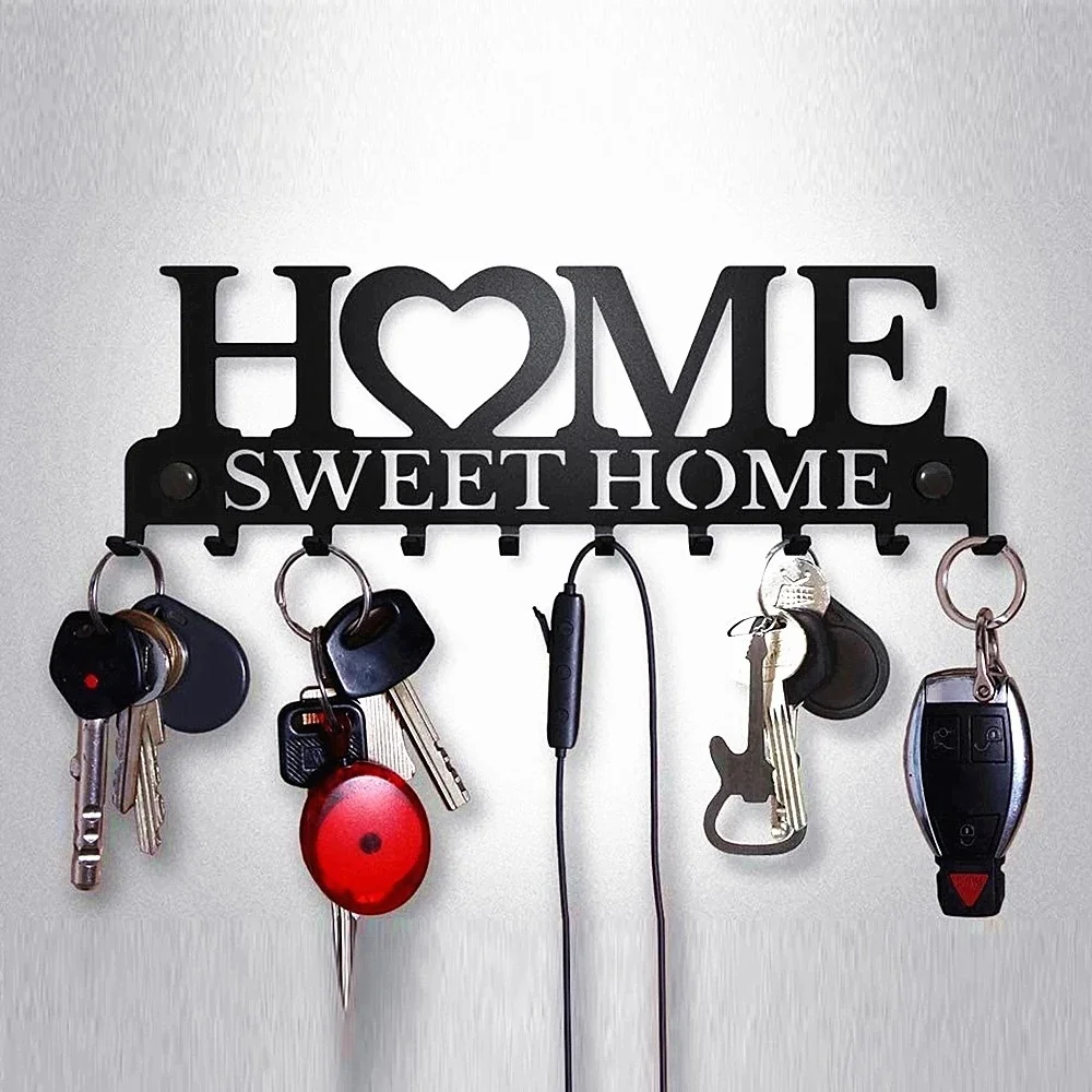 Sweet Home Черен Метален Балкон, Стенни Закачалка, Държач за ключове, Кухненски Органайзер, Закачалки за съхранение в банята . ' - ' . 0