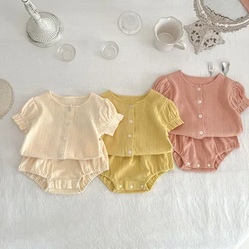Летен Комплект дрехи за новородени момичета, памучен однотонная фланелка с къс ръкав + шорти от полипропилен, Пижамный костюми за малките момичета
