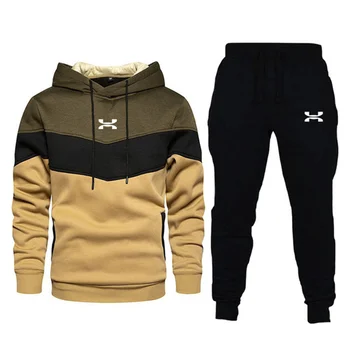 Мъжки спортни облекла за бягане, hoody с качулка за отдих, спортни панталони, есенно-зимен спортен комплект от две части, градинска модерно мъжко облекло