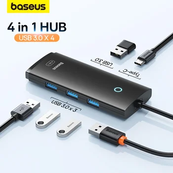 Baseus USB ХЪБ 4 В 1 Зарядно устройство, USB Type C До Мультиадаптеру За Лаптоп Steam Deck C Usb Хъб 3.0 В Газа Nintendo Switch