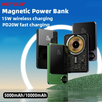 10000 ма Прозрачен Магнитен безжичен захранване 5000 ма Преносим PD20W Бързо зареждане и външна батерия за iPhone 14 13 Samsung