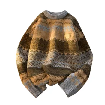 Пуловер за мъже в бар, Ретро, Есен-зима, Ретро пуловер Пуловер с кръгло деколте, вязаная блуза, топ, в стил Унисекс