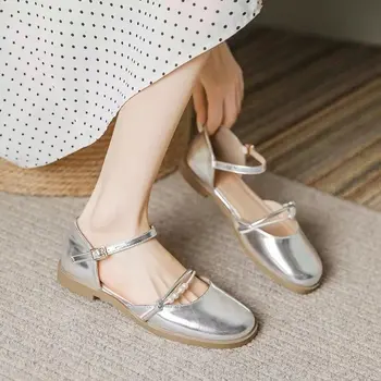 2023 Модни и удобни Обувки Mary Jane в дебелите Обувки с Квадратни Пръсти; Дамски обувки на нисък ток; Дамски обувки на плоска подметка