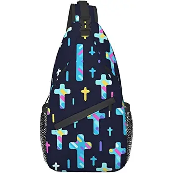 Християнската чанта-прашка с Исус, в гърдите раница през рамо, Модерен случайни раница с кръста на Исус, чанта за рамо, за жени, мъже, улица