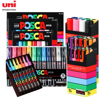 Маркери за рисуване Uni Posca, PC-1M/3M/5M/8K/17K Набор от Акрилна Дръжки за рисуване на Графити за Наскальной на рисуване на Керамични Плат, Платно, Стъкло
