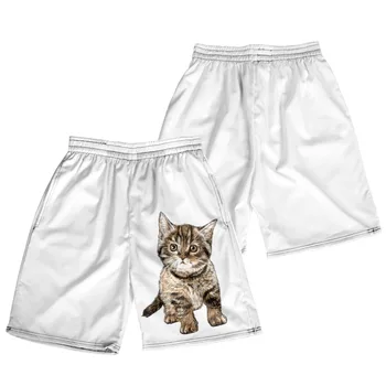 2023 най-новите къси панталони с 3D принтом Хубава Котка, Мъжки плажни шорти с животни, Градинска облекло в стил Харадзюку, Мъжки настолни къси панталони, Детски панталони