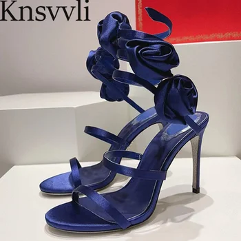 Нови Сандали-гладиатори на високи токчета, Дамски официални Модела обувки с цветя Модел Дамски Сандали на тънък Ток, Жените Sandalias Mujer