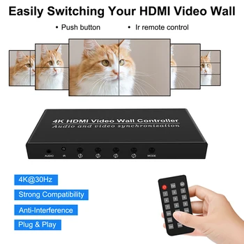 Контролер видеостены HDMI с честота 4K30Hz 8 Варианта на изобразяване 1X2 1x4 дървен материал 1X3 3X3 3x1 4X1 Мультиэкранный процесор HD Splicer със завъртане на 180 °