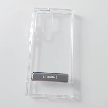 Samsung Galaxy S22 S23 Ultra Case S22 Plus S23 + Метална Поставка За Краката, Прозрачна предна част от TPU, Задната част на кутията-поставка За S 23 22, Прозрачна Обвивка