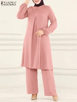 Модни Комплекти с пайети костюм с блузкой от Турция, Спортен костюм ZANZEA, Мюсюлмански Хиджаб, Женска риза с дълъг ръкав, Комплекти за панталони, Съоръжения за Рамадана