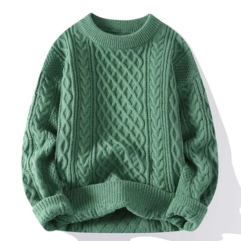 Зелени Пуловери, Мъжки Пуловери, с кръгло деколте, Мъжки Пуловери, Джъмпери, Модни Дрехи, Есенно-Зимни Блузи, Мъжки Блузи Crochet
