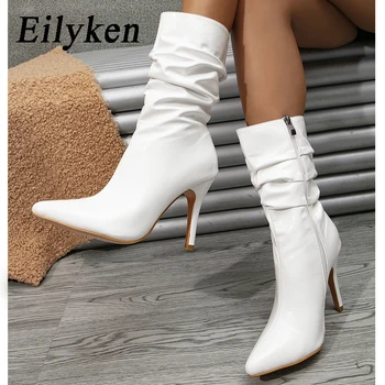 Eilyken/ Чубрица Нагънат ботильоны с остри пръсти, Дамски официални обувки на висок ток, Модни Демисезонные модерните къси Ботильоны