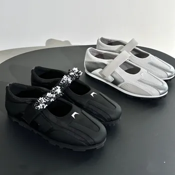 Красиви стилни обувки Mary Jane във функционален стил с кръгла пръсти и изкривени, ежедневни балет апартаменти От лачена кожа, дишащи и Удобни дамски маратонки