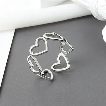 Женски пръстен FoYuan корейската версия с выдолбленным персиковым сърце във формата на Сърце с минималистичен дизайн, от който се носи студ