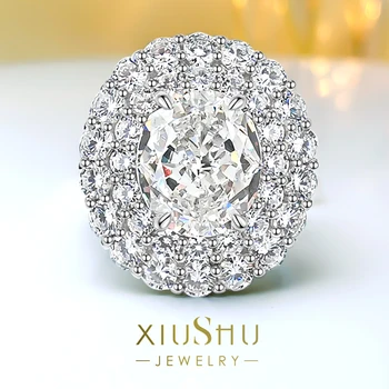 Ново сребърен пръстен с бял диамантен пръстен проба 925, украшенное высокоуглеродистыми диаманти, с универсален и стилен нишов дизайн