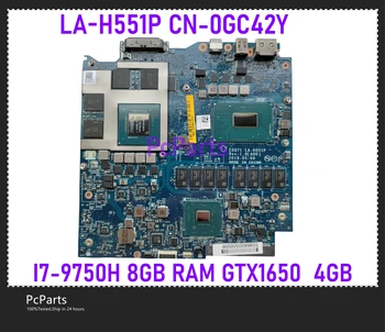 PcParts се Използва CN-0GC42Y LA-H551P За дънната платка на лаптоп Dell Alienware M17 R2 I7-9750H Процесор GTX1650 4 GB Графичен процесор, 8 GB оперативна памет DDR4 GC42Y