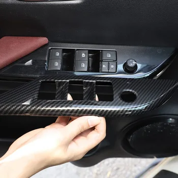 Тампон панел прозорци Подлакътник Вратата на колата за Toyota Hilux 2015 2016 2017 2018 2019 2020 2021 (ABS Въглеродни влакна)