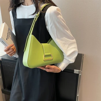 Дамски чанта През рамо, Модерен Висококачествена Изкуствена кожа, обикновена чанта през рамо за подмишниците, Универсални ежедневни чанти