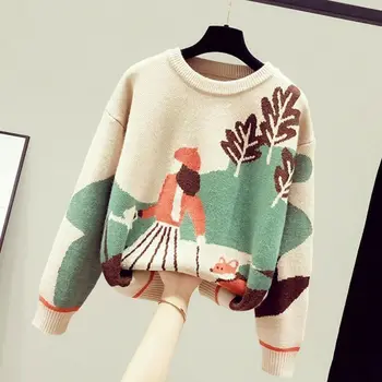 Жена пролетно-есенния вязаный пуловер за момичета, западен модерен тънък ежедневни памук