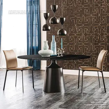 Италиански маса за Хранене за малък апартамент, Домакински уреди от каменна плоча, Лек Луксозна Кръгла маса, Модерна минималистичная мебели за дома в скандинавски стил