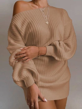 Нови есенно-зимни Дамски блузи с открити рамене, възли пуловери с дълги ръкави, Модни тенденции, Шарен пуловер, Дамски пуловер
