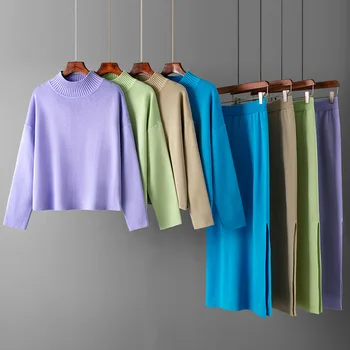 SURMIITRO, комплекти от две пуловери за жени 2023, Есенно-зимния пуловер, пуловер, права пола, трикотажни комплекти от 2 теми, облекло