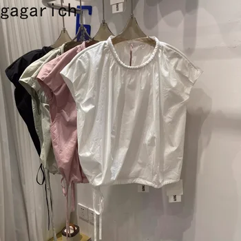 Gagarich Дизайн с завязками хем, летящ отгоре с ръкав 2023, Дамски летни френски Сладки Обикновена Темпераментни Уникални красиви ризи