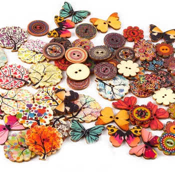 50ШТ Цветни Дървени Копчета с Цветна Пеперуда За Шиене на Дрехи, Копчета за Scrapbooking, Аксесоари за Шиене със собствените си ръце