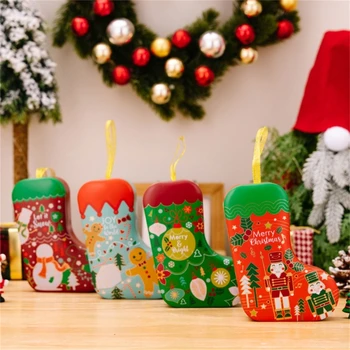 Коледен сменяем калъф за бонбони Окачен украшение Уникална декорация за Коледната елха с многократно метална кутия за украса на Коледната елха