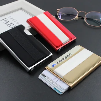 Тънък Еластичен Алуминиев чантата с Автоматично изскачащ Кутия за банкови карти, лична карта, Собственик на кредитната карта, Мини-RFID-чантата, На Картхолдером, чантата