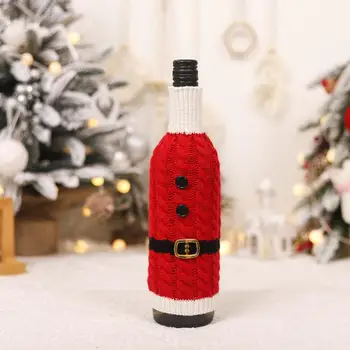 Тъканно покритие за винени бутилки, Празнични Възли ръчно капачки за бутилки вино, Колан на Дядо Коледа, Дизайн на Елфите, за Многократна употреба Коледна украса за Коледа