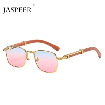 JASPEER Нови vintage слънчеви очила в стил пънк За мъже, луксозни марка, Модни Слънчеви Очила от Дърво, Женски Малки Кръгли Квадратни Очила Нюанси UV400