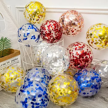 10шт 12-инчови Златни сребърни топки с пълнеж от конфети с пайети, Блестящи Прозрачни Латексови балони, украса за сватба, Рожден Ден, партита, Globos