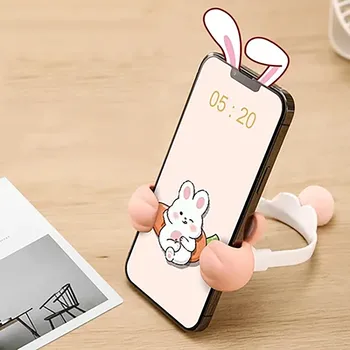 Сладък поставка за телефон със заек, Регулируема стойка за телефон със заек на маса, Хубаво преносима настолна поставка за iPhone Huawei Samsung Xiaomi