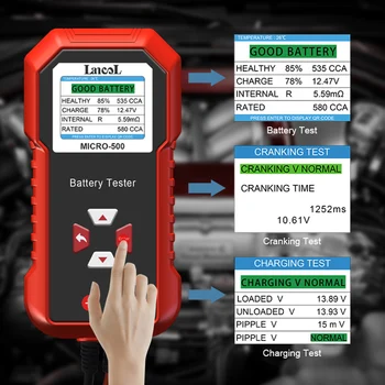 Тестер за срока на експлоатация на батерията 12 В 24 В Професионален дигитален Тестер анализатор, съхранявана под формата на QR-код Цифров анализатор на заряд на батерията за автомобил, Мотоциклет