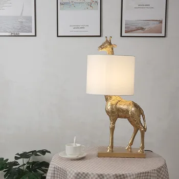 Холна маса с елени и жирафа от смола, настолна поставка, лека нощ, модерен плат лампа с животни за спални, кабинет, детска стая, led осветителни тела