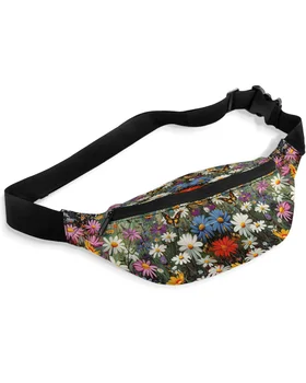 Скута чанти с цветя маргаритки и пеперуди за жени, Водоустойчиви поясная чанта за спорт на открито, чанта през рамо Унисекс