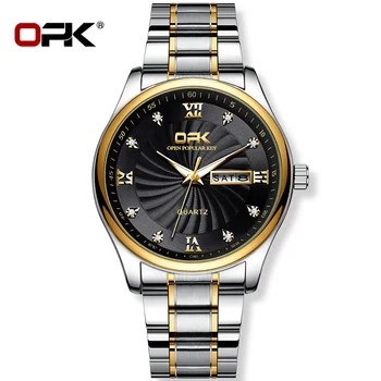 Кварцов часовник OPK от неръждаема стомана за мъже, модерен завъртете dial, Автоматична дата, Седмица, Водоустойчив светещи Класически мъжки ръчен часовник