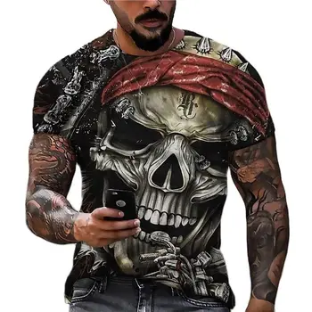 Реколта тениска с черепа, за мъже, мъжки тениски с 3D принтом на Черепа, Върхове оверсайз с къс ръкав, тениска, мъжки дрехи, за смъртта, Camiseta