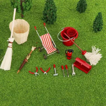 14 Парчета Миниатюрни градински инструменти за куклена къща, детска играчка за почистване, градинарски инструменти, Мини-украшение, Градински мебели, Миниатюрни инструменти за грижа за градината