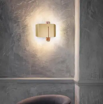 Скандинавски прост бронзова лампа, луксозен постмодернистский лесен стенен монтаж лампа, модельная стая, всекидневна, спалня, баня, единични, с монтиран на стената лампа