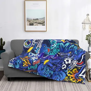 Текстилни спортно одеяло с шарени Графити, Руното фланела, Пролет-Есен, Многофункционални тънки наметала, за офис, Мат