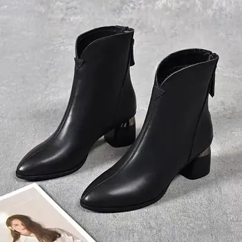 2023 Пролет и есен, Нови генитални обикновена прости модни дамски обувки от изкуствена кожа с цип отзад Дамски обувки