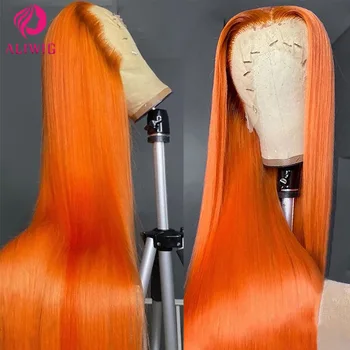 Портокал-Джинджифил Перука от естествена коса 13x4, Бразилски Права перука от естествена коса, предварително Выщипанные цветни Перуки, изработени от човешка коса За жени