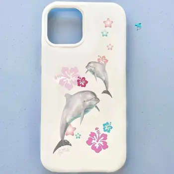Корейски Стил, Сладък калъф за телефон с цветя Делфин за iPhone 11 14 15 Pro Max 12 13 X XS Max XR 7 8 Plus, прекрасен устойчив на удари калъф
