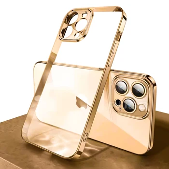 Луксозна Квадратна рамка с покритие, прозрачен силиконов калъф за iPhone 13 11 12 Pro Max mini XR XS X, устойчив на удари калъф за защита на камерата