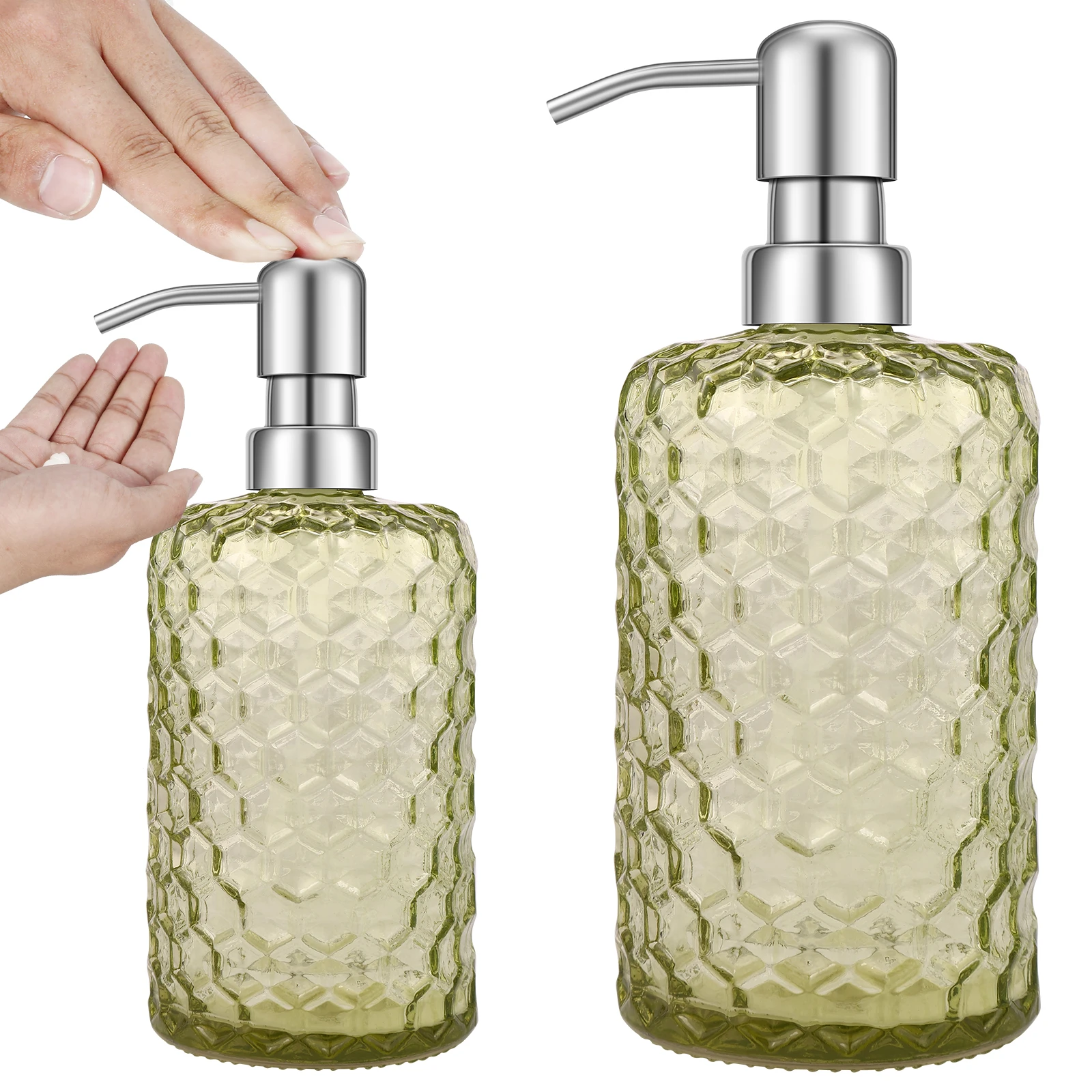 Бутилка с дозатор сапун 2 елемента с помпа от неръждаема стомана, Стъклена опаковка сапун на 16 унции, за многократна употреба контейнер за сапун за ръце, нержавеющее стъкло . ' - ' . 1